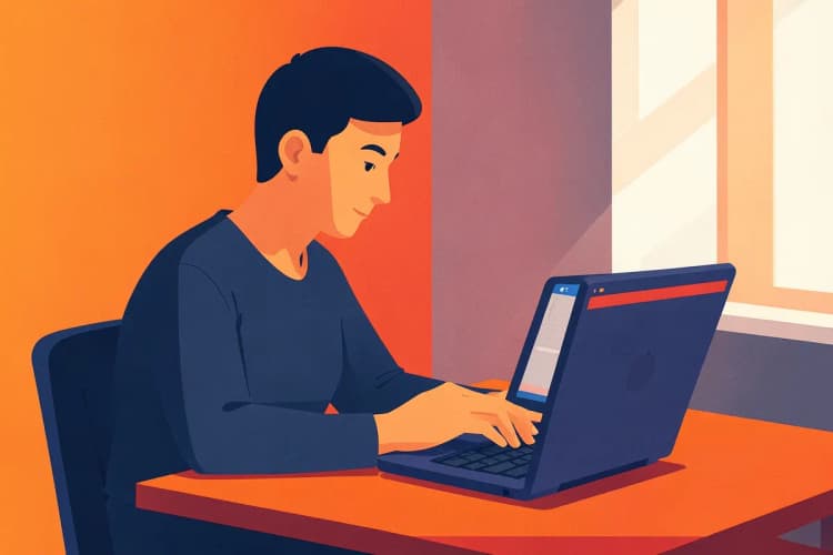 Pessoa usando um laptop para criar um quiz online.