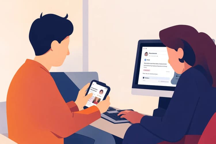 Pessoas usando smartphones e computadores com interfaces de recomendação personalizadas