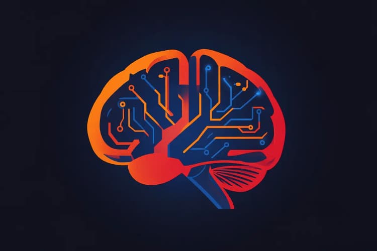 Um cérebro humano estilizado com circuitos digitais brilhantes em seu interior, representando a inteligência artificial conectada ao comportamento humano.