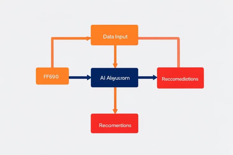 Um diagrama de fluxo mostrando a integração de IA em um sistema de e-commerce, com caixas e setas conectando diferentes componentes.