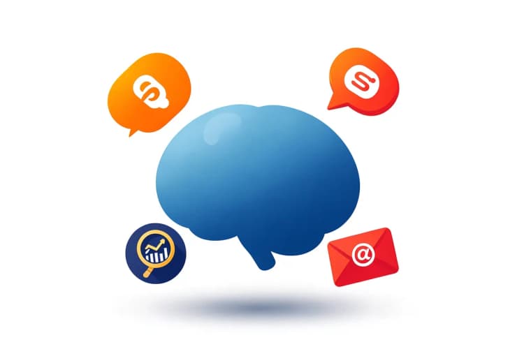 Definição de marketing digital com ícones de redes sociais e SEO