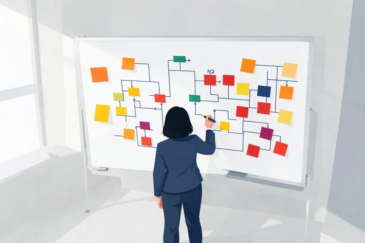 Pessoa planejando estratégia de marketing digital em quadro branco