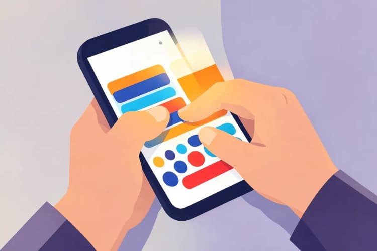 Pessoa jovem escolhendo entre diferentes opções em um aplicativo no celular.