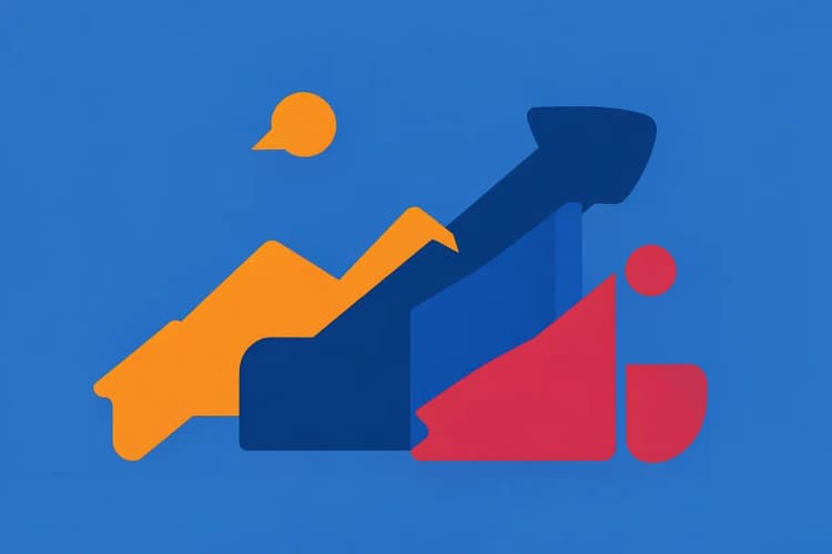 Gráficos de crescimento e ícones de redes sociais sobre um fundo azul.