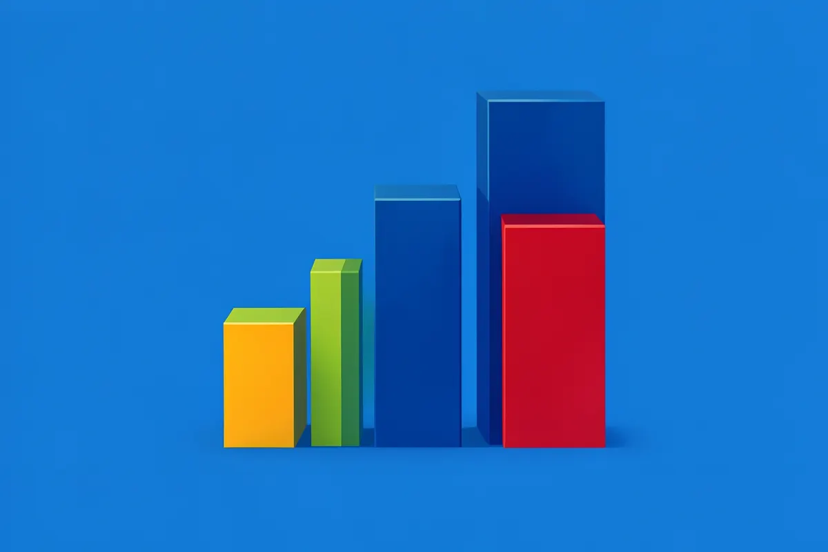 Gráfico de barras mostrando crescimento em um fundo azul.