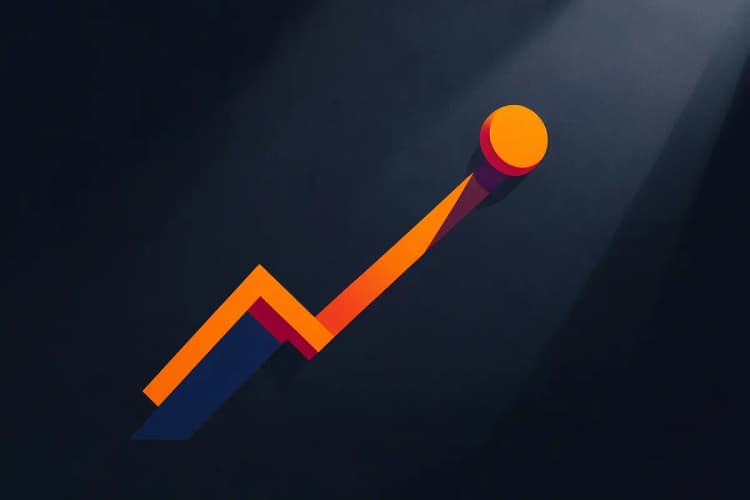 Gráfico de linha mostrando uma curva ascendente com um marcador de ponto no topo, em um fundo escuro.