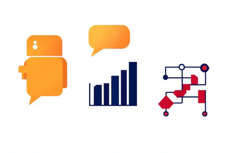 Um conjunto de ícones representando ferramentas de IA como chatbots, análise de dados e automação de marketing, dispostos de forma organizada.