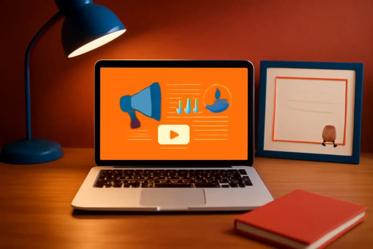 computador com tela exibindo um curso online de marketing digital com um certificado ao lado
