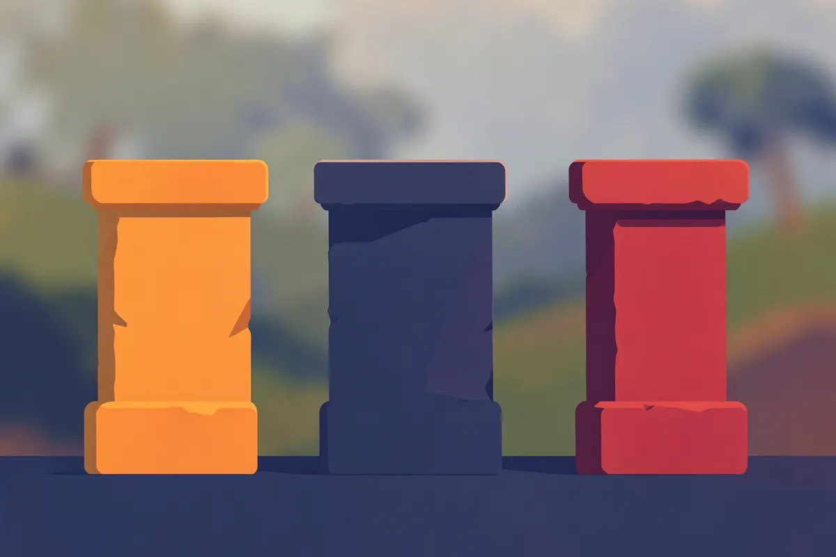 Três pilares de pedra rústica alinhados horizontalmente, representando os pilares de um funil.