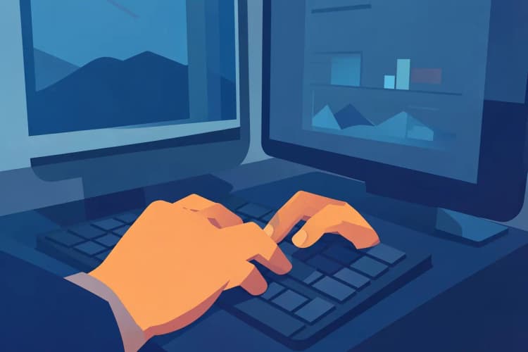 Pessoa operando um computador com gráficos e números na tela, representando gestão de tráfego pago.