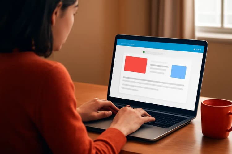 mulher digitando em um laptop com a logo do google meu negócio na tela