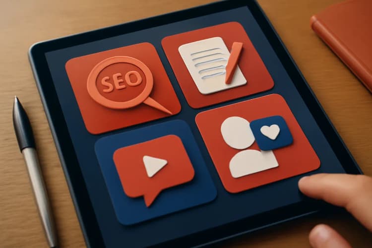 5 profissões do marketing digital, ícones representando diferentes carreiras