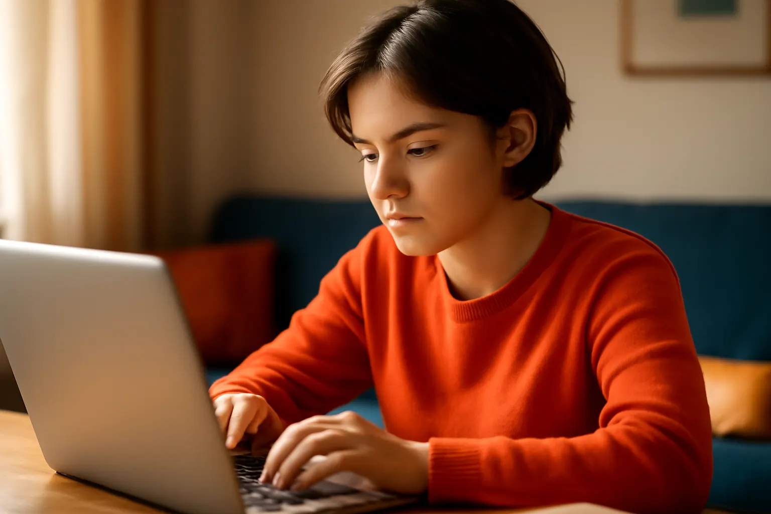 Curso em marketing digital para iniciantes, jovem estudando em casa com notebook