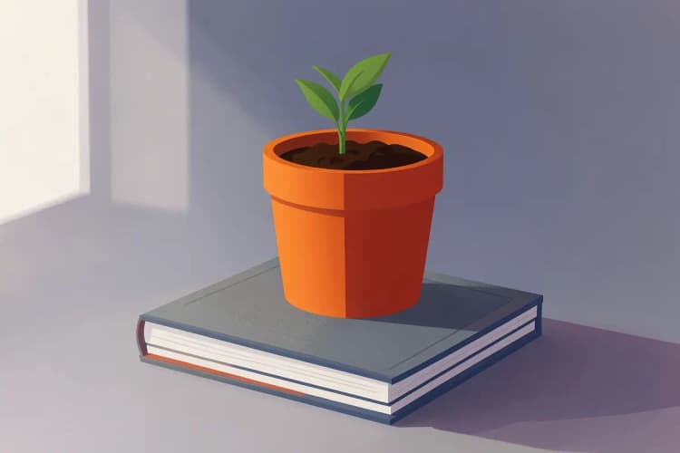 Planta crescendo em vaso sobre mesa com documentos