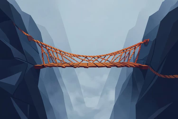 Ponte conectando dois lados de um abismo simbolizando desafios