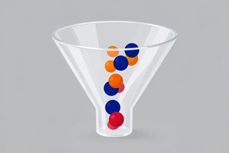 Gráfico de funil de vendas com setas indicando fluxo